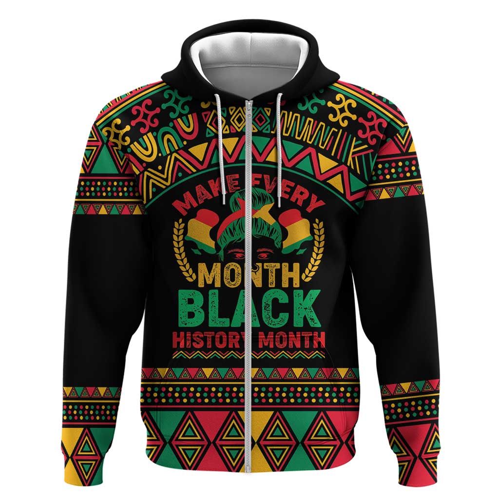 Make Every Month Black History Month Zip Hoodie African Pattern - Wonder Print Shop