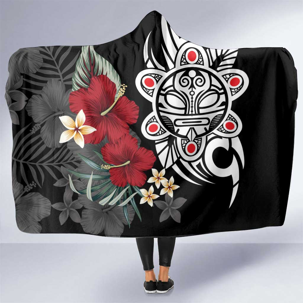 Taino Sun Tribal Hooded Blanket Tropical Hibiscus