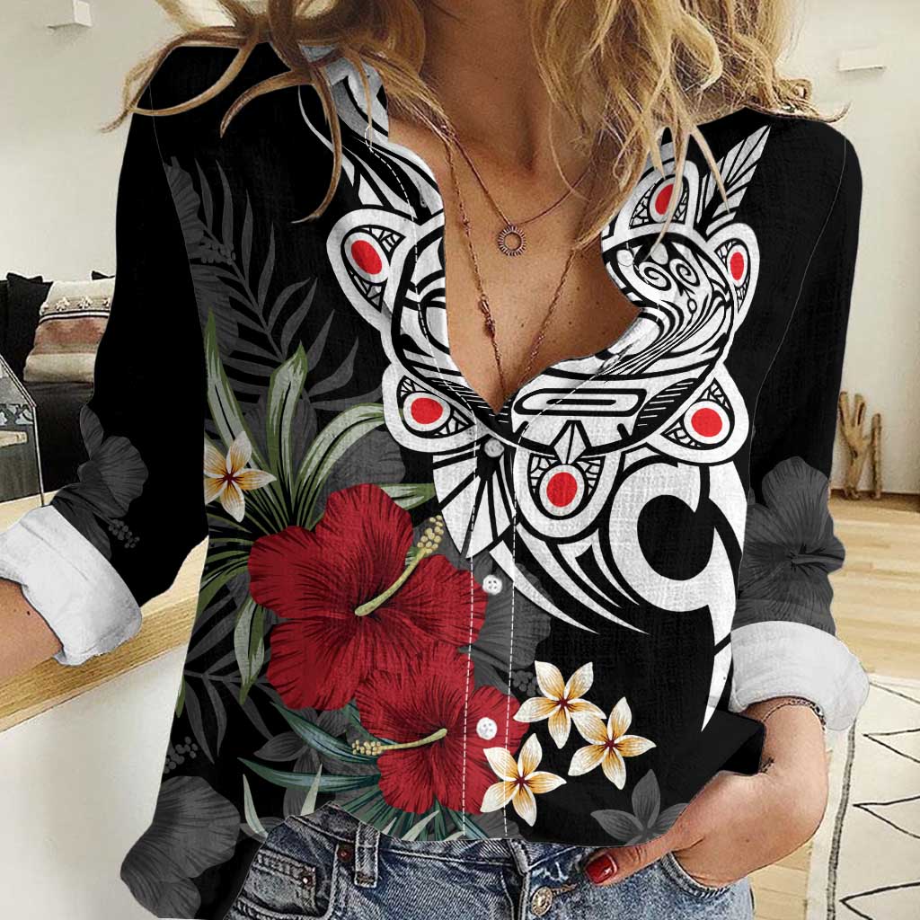 Taino Sun Tribal Women Casual Shirt Tropical Hibiscus