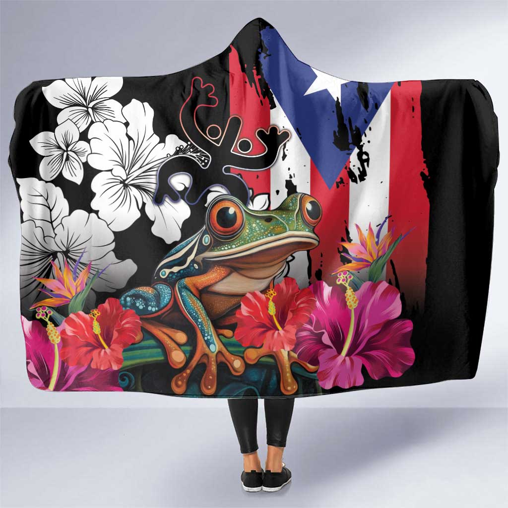 Boricua Taino Coqui Tropical Hooded Blanket Puerto Rico Grunge Flag