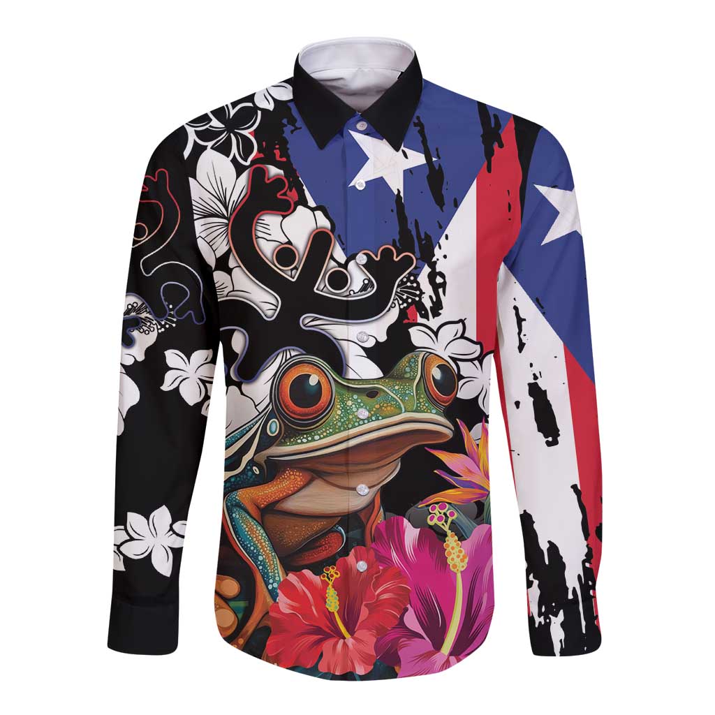 Unisex long-sleeve button shirt with colorful tropical animal face graphic and floral print