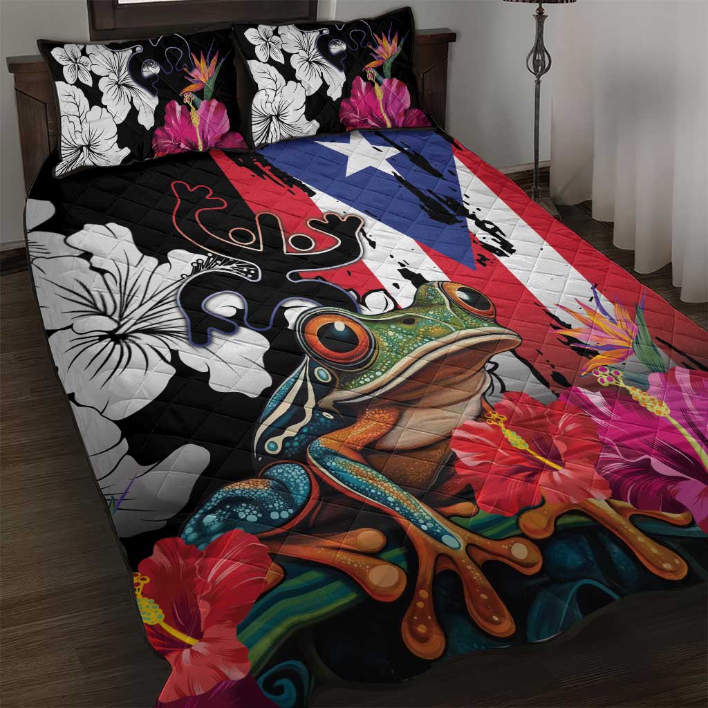 Boricua Taino Coqui Tropical Quilt Bed Set Puerto Rico Grunge Flag - Wonder Print Shop