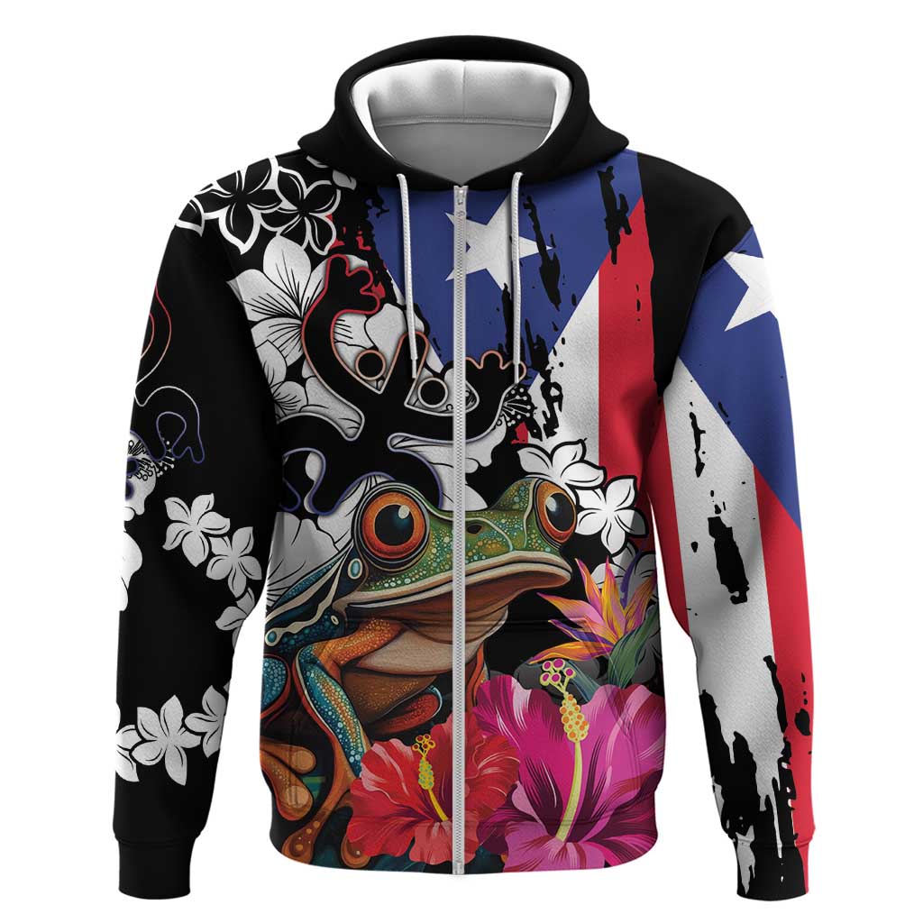 Boricua Taino Coqui Tropical Zip Hoodie Puerto Rico Grunge Flag - Wonder Print Shop