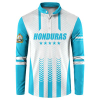 Striped football button sweatshirt, turquoise and white, Honduras chest logo