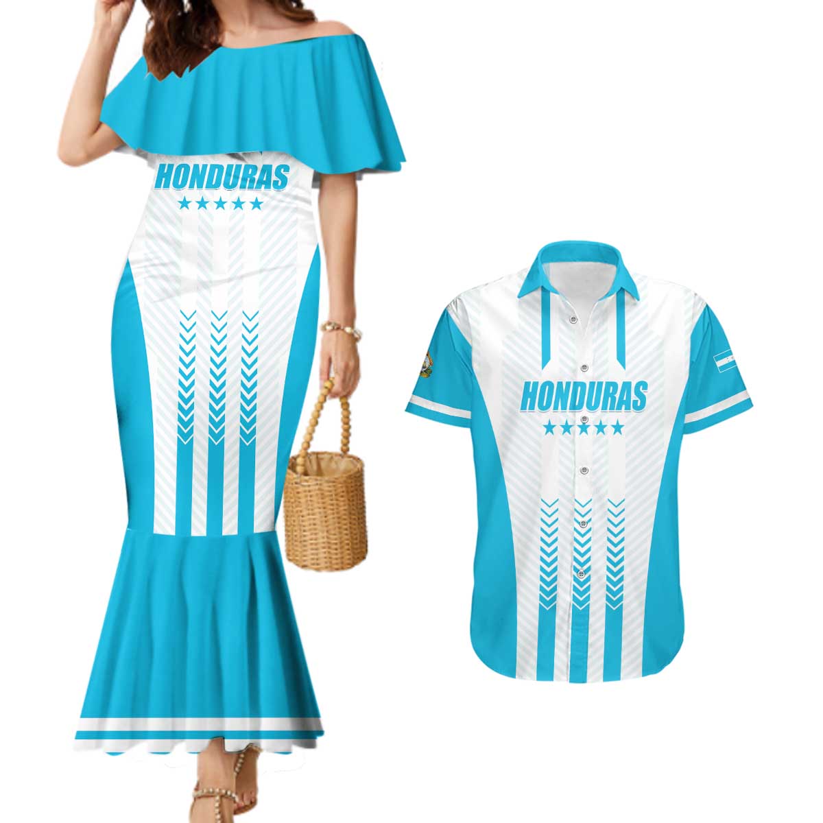 Custom Honduras Football Couples Matching Mermaid Dress and Hawaiian Shirt Vamos Los Catrachos