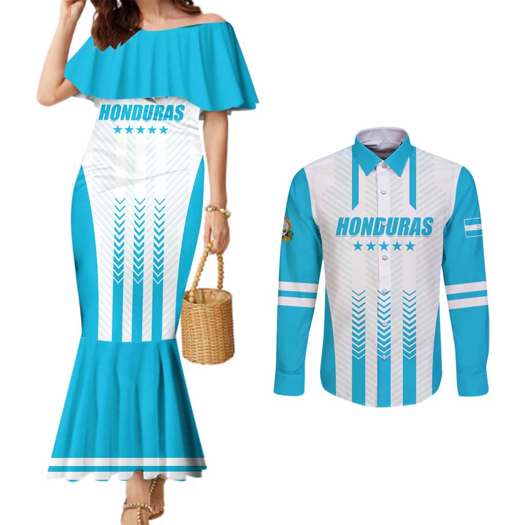 Custom Honduras Football Couples Matching Mermaid Dress and Long Sleeve Button Shirt Vamos Los Catrachos