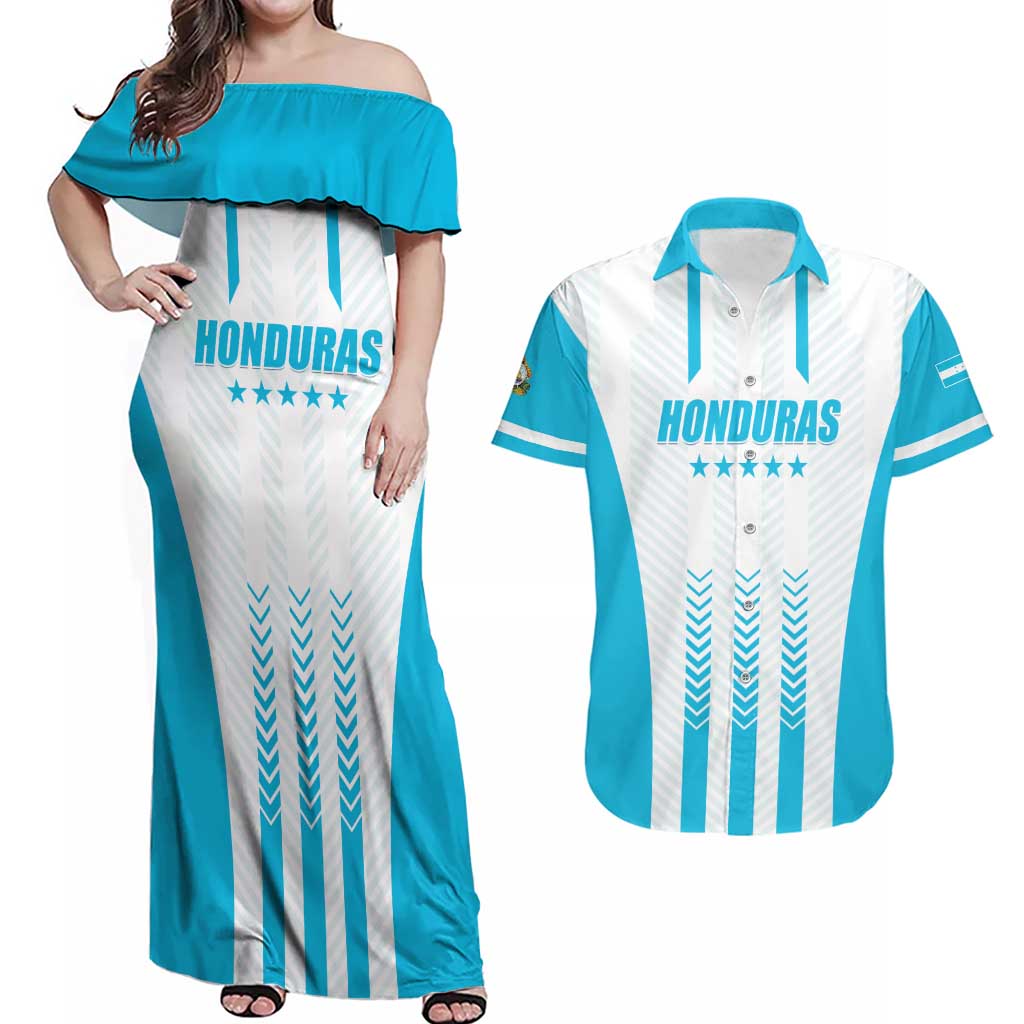 Custom Honduras Football Couples Matching Off Shoulder Maxi Dress and Hawaiian Shirt Vamos Los Catrachos