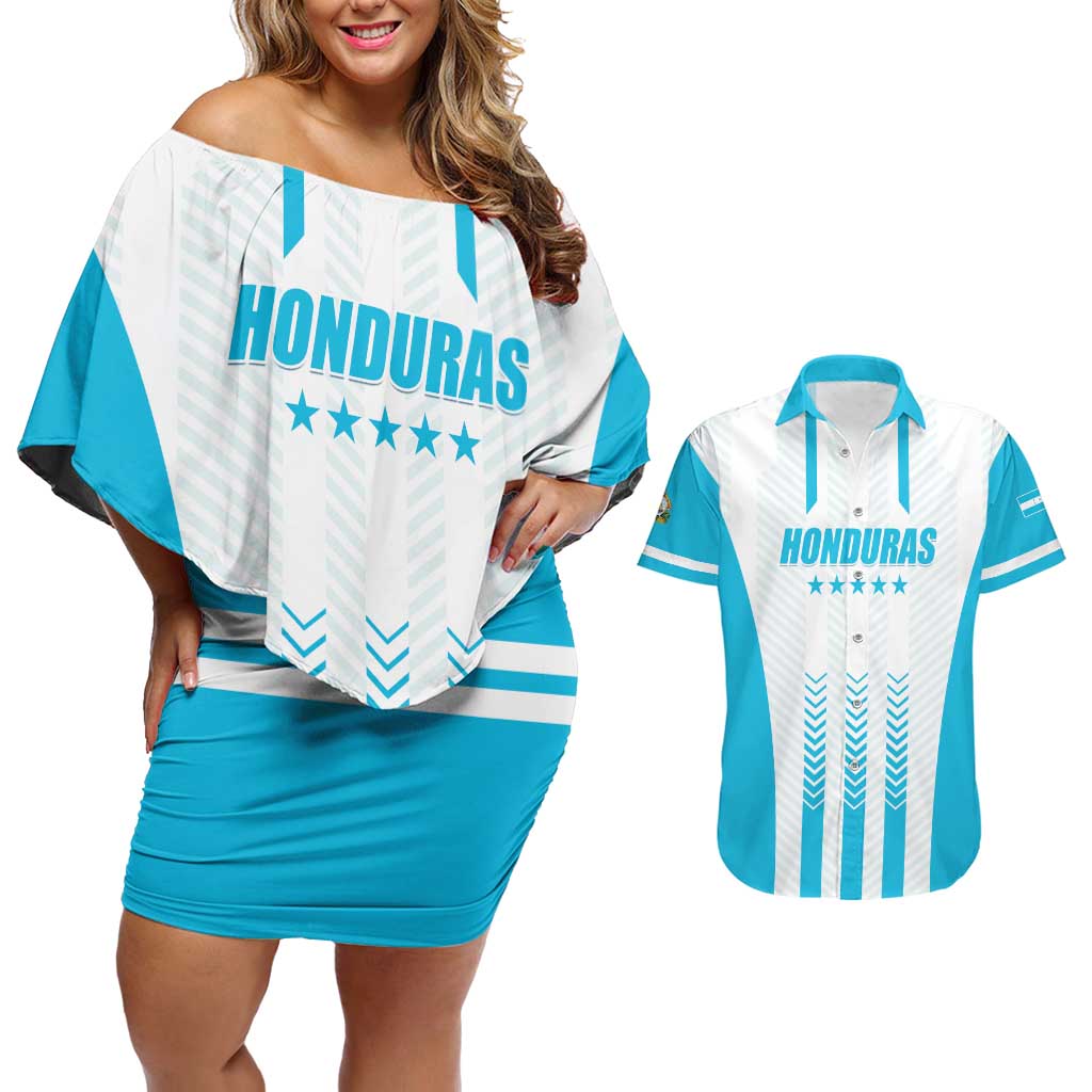 Custom Honduras Football Couples Matching Off Shoulder Short Dress and Hawaiian Shirt Vamos Los Catrachos