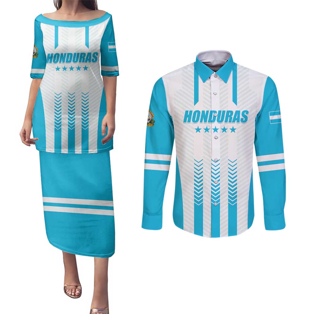 Custom Honduras Football Couples Matching Puletasi and Long Sleeve Button Shirt Vamos Los Catrachos