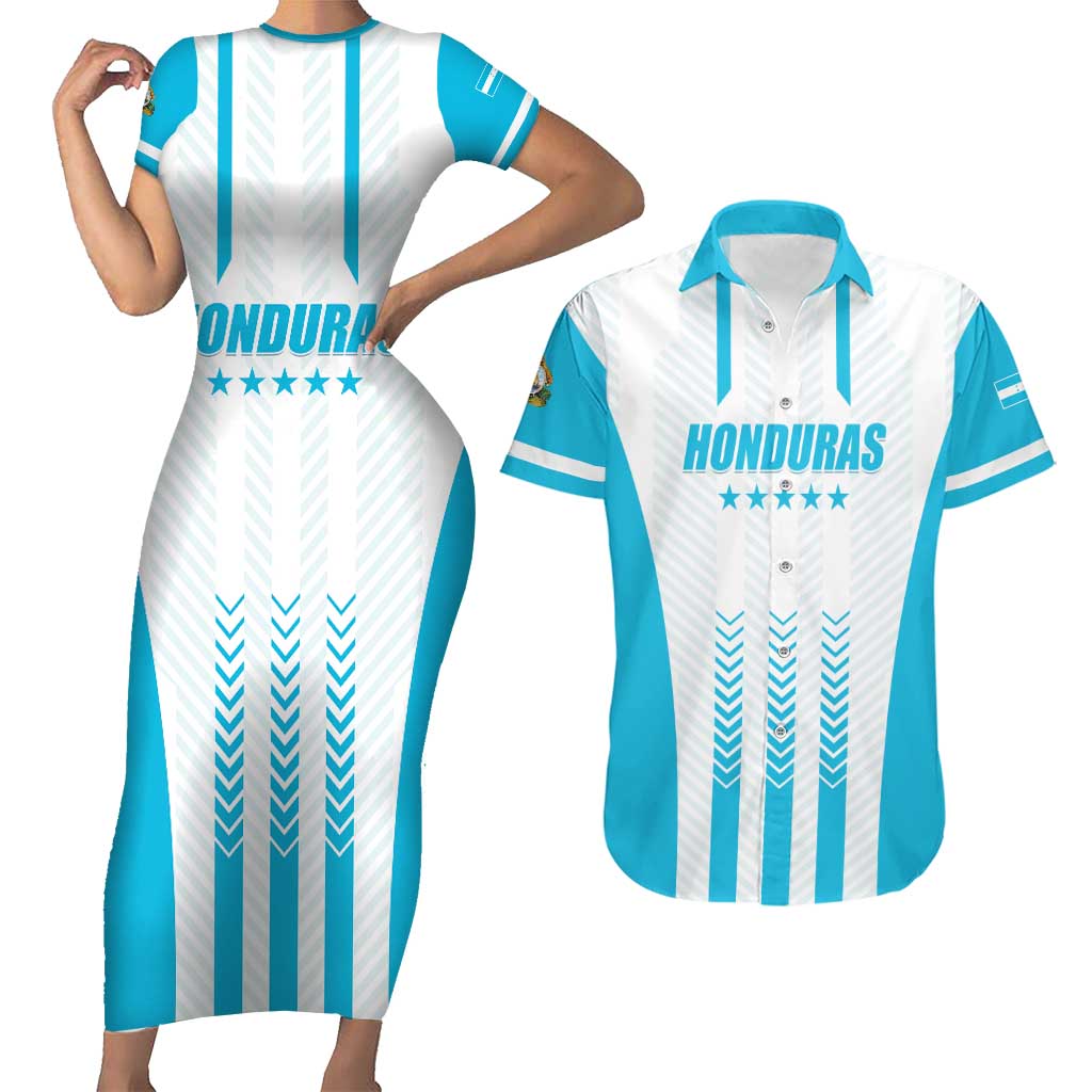 Custom Honduras Football Couples Matching Short Sleeve Bodycon Dress and Hawaiian Shirt Vamos Los Catrachos