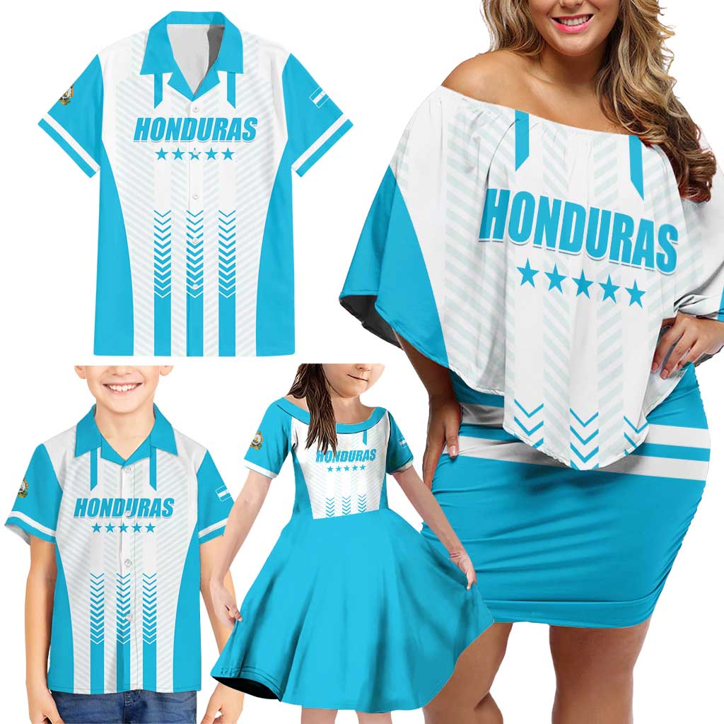 Custom Honduras Football Family Matching Off Shoulder Short Dress and Hawaiian Shirt Vamos Los Catrachos