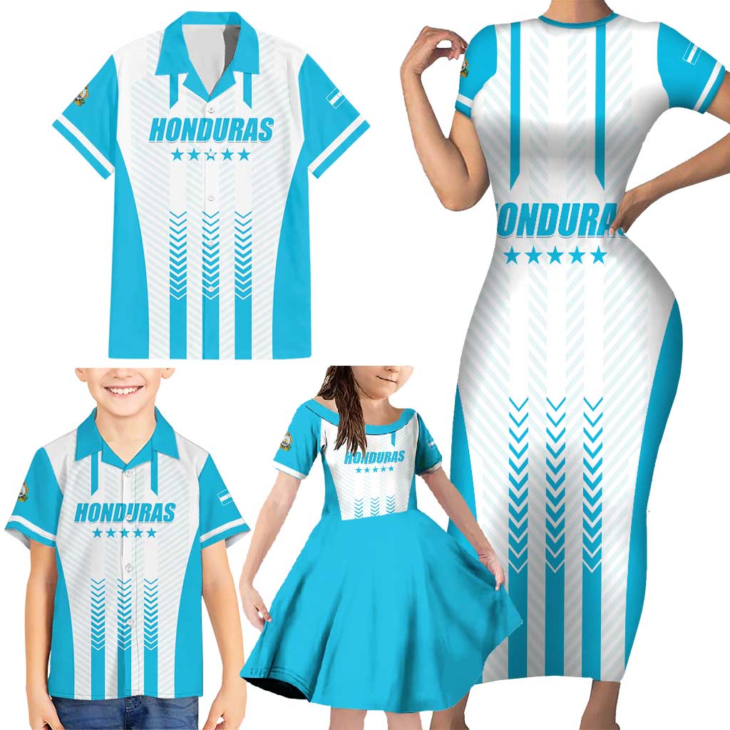 Custom Honduras Football Family Matching Short Sleeve Bodycon Dress and Hawaiian Shirt Vamos Los Catrachos