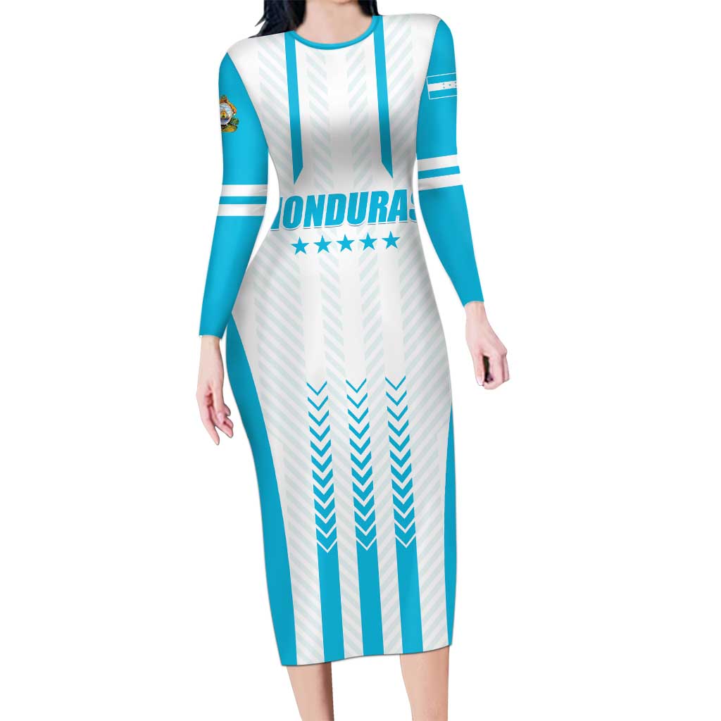 Custom Honduras Football Long Sleeve Bodycon Dress Vamos Los Catrachos