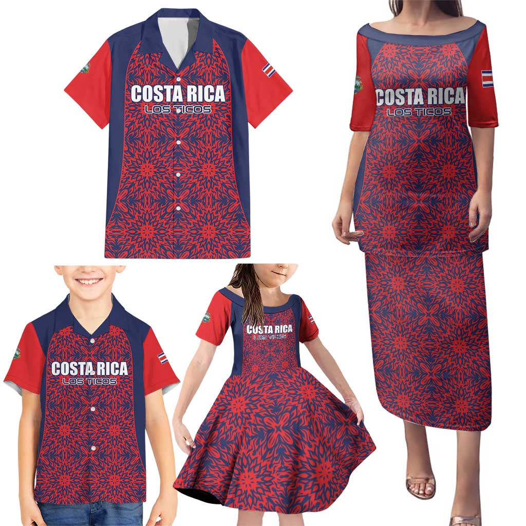 Custom Costa Rica Football Family Matching Puletasi and Hawaiian Shirt Los Ticos Unique Pattern