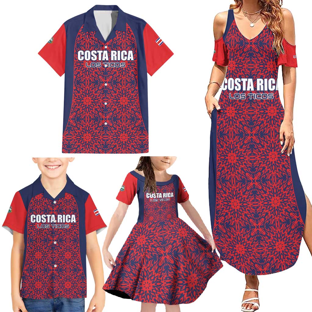 Custom Costa Rica Football Family Matching Summer Maxi Dress and Hawaiian Shirt Los Ticos Unique Pattern