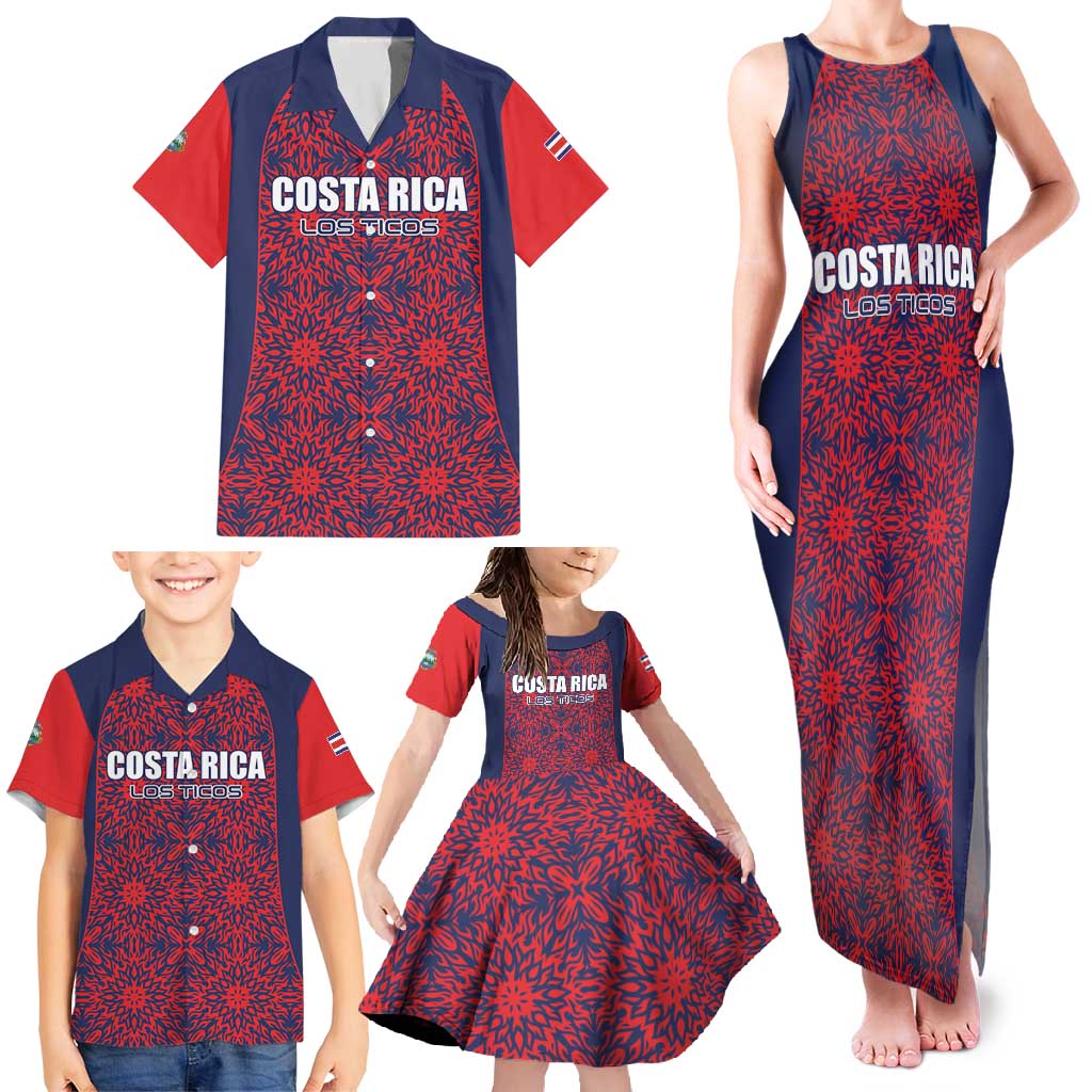 Custom Costa Rica Football Family Matching Tank Maxi Dress and Hawaiian Shirt Los Ticos Unique Pattern