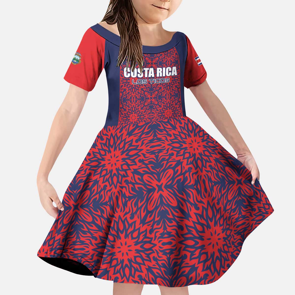 Custom Costa Rica Football Kid Short Sleeve Dress Los Ticos Unique Pattern