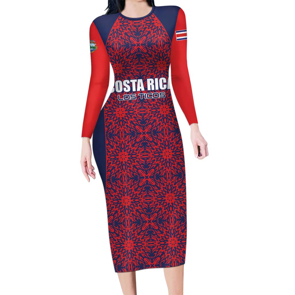 Custom Costa Rica Football Long Sleeve Bodycon Dress Los Ticos Unique Pattern