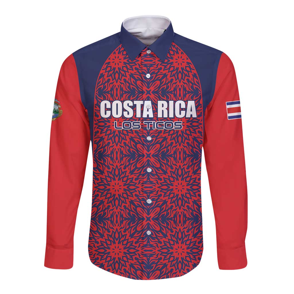 Custom Costa Rica Football Long Sleeve Button Shirt Los Ticos Unique Pattern