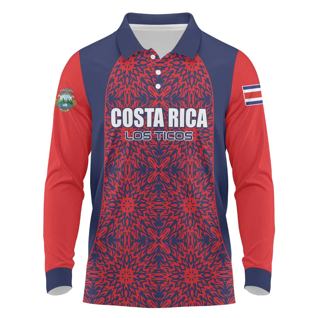 Custom Costa Rica Football Long Sleeve Polo Shirt Los Ticos Unique Pattern