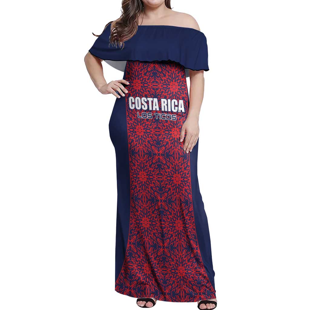 Custom Costa Rica Football Off Shoulder Maxi Dress Los Ticos Unique Pattern