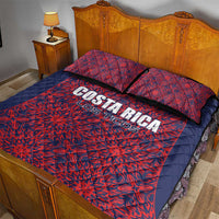 Red and dark blue football quilt bed set with Costa Rica logo and two patterned pillows
