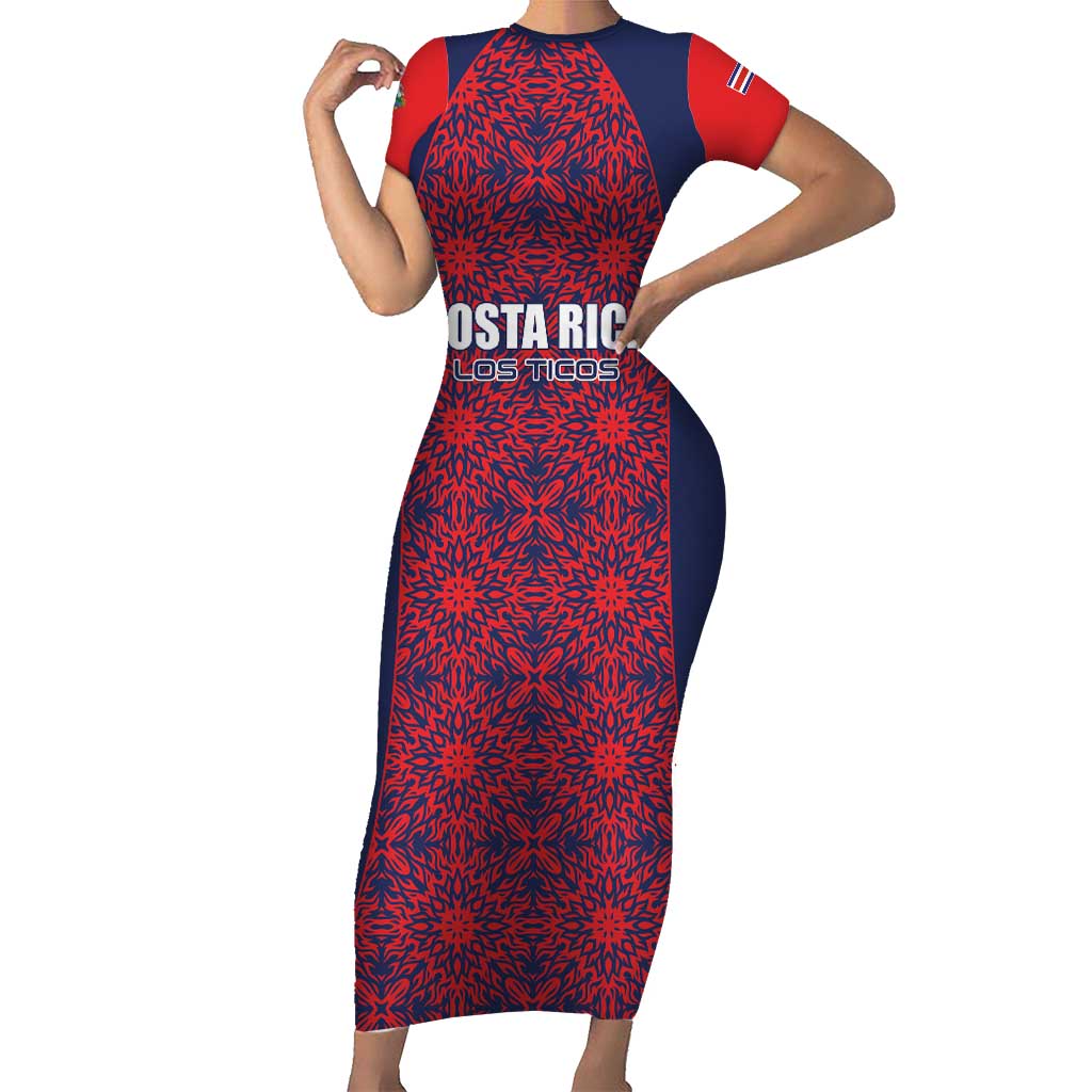 Custom Costa Rica Football Short Sleeve Bodycon Dress Los Ticos Unique Pattern