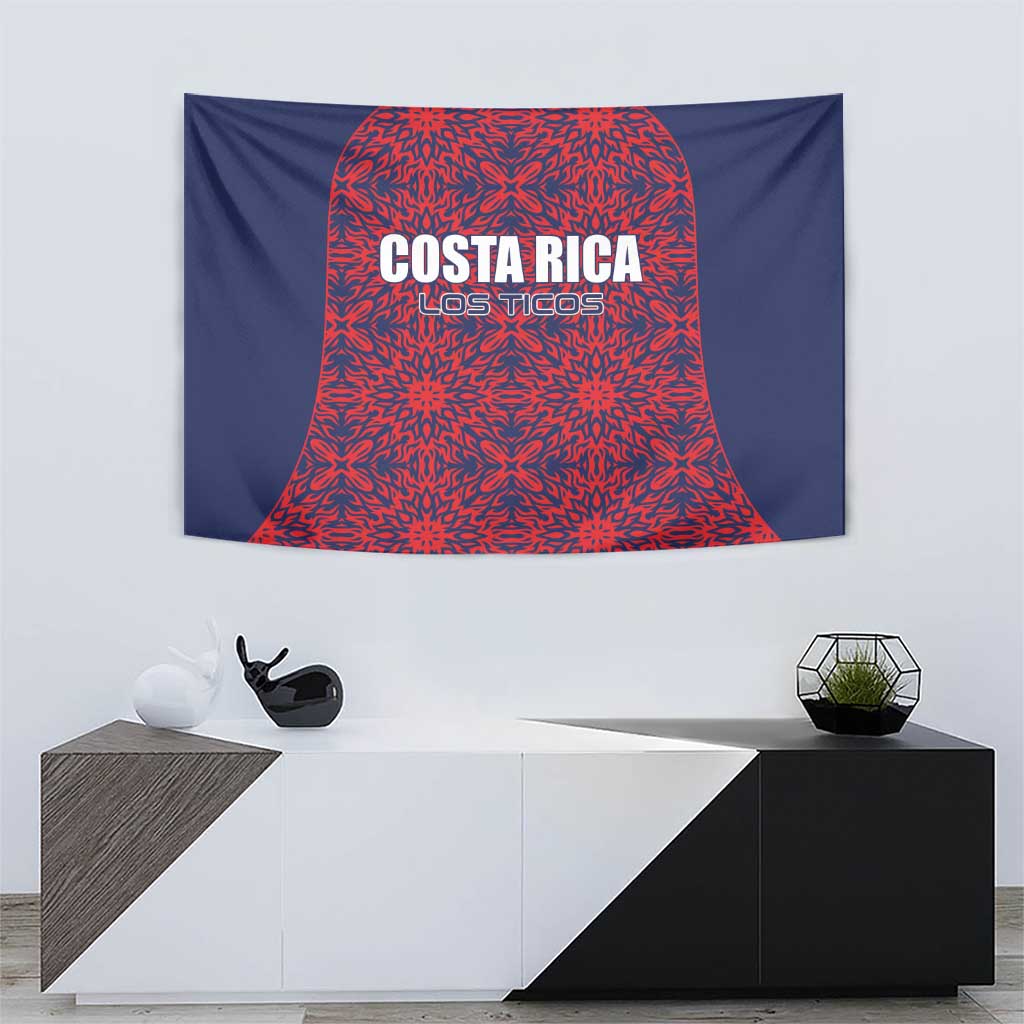 Navy wall tapestry showing red starburst bell with COSTA RICA and LOS TICOS text