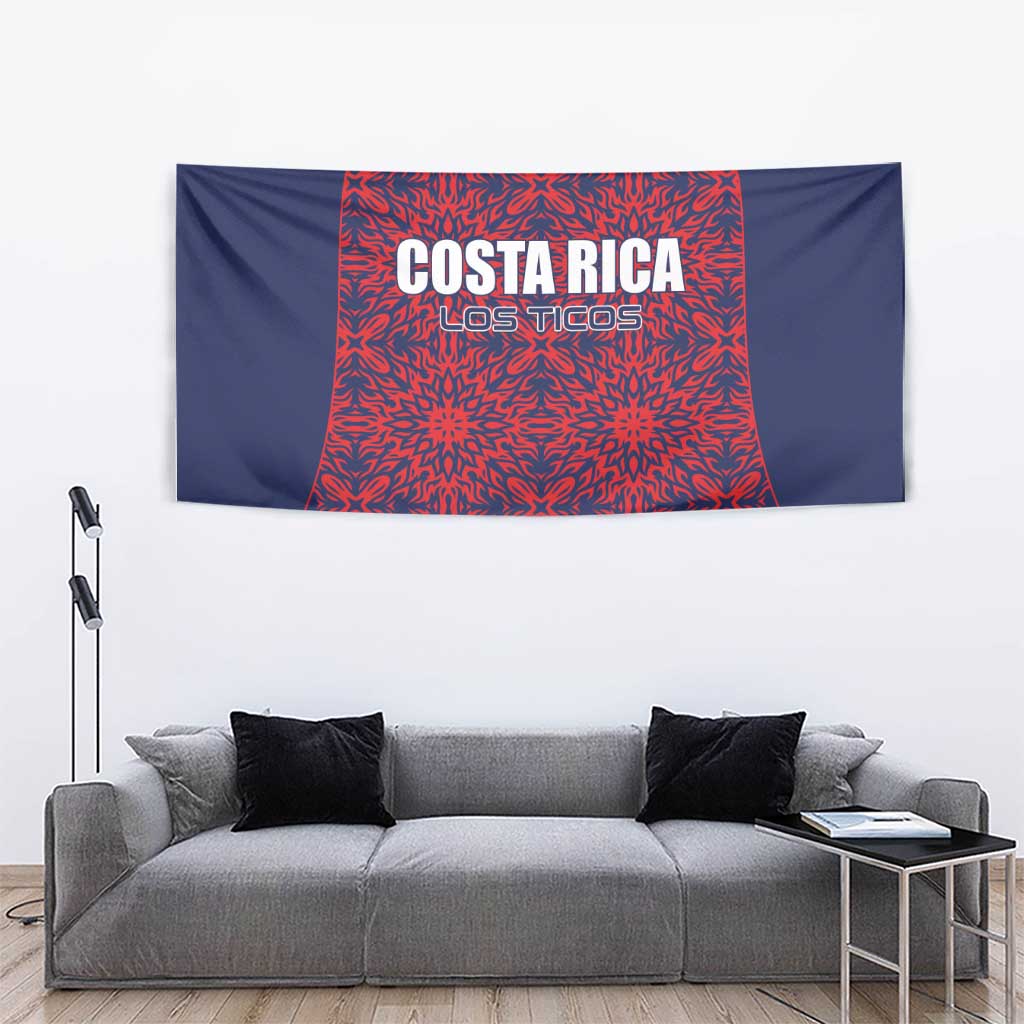 Navy wall tapestry with red patterned bell, COSTA RICA and LOS TICOS lettering