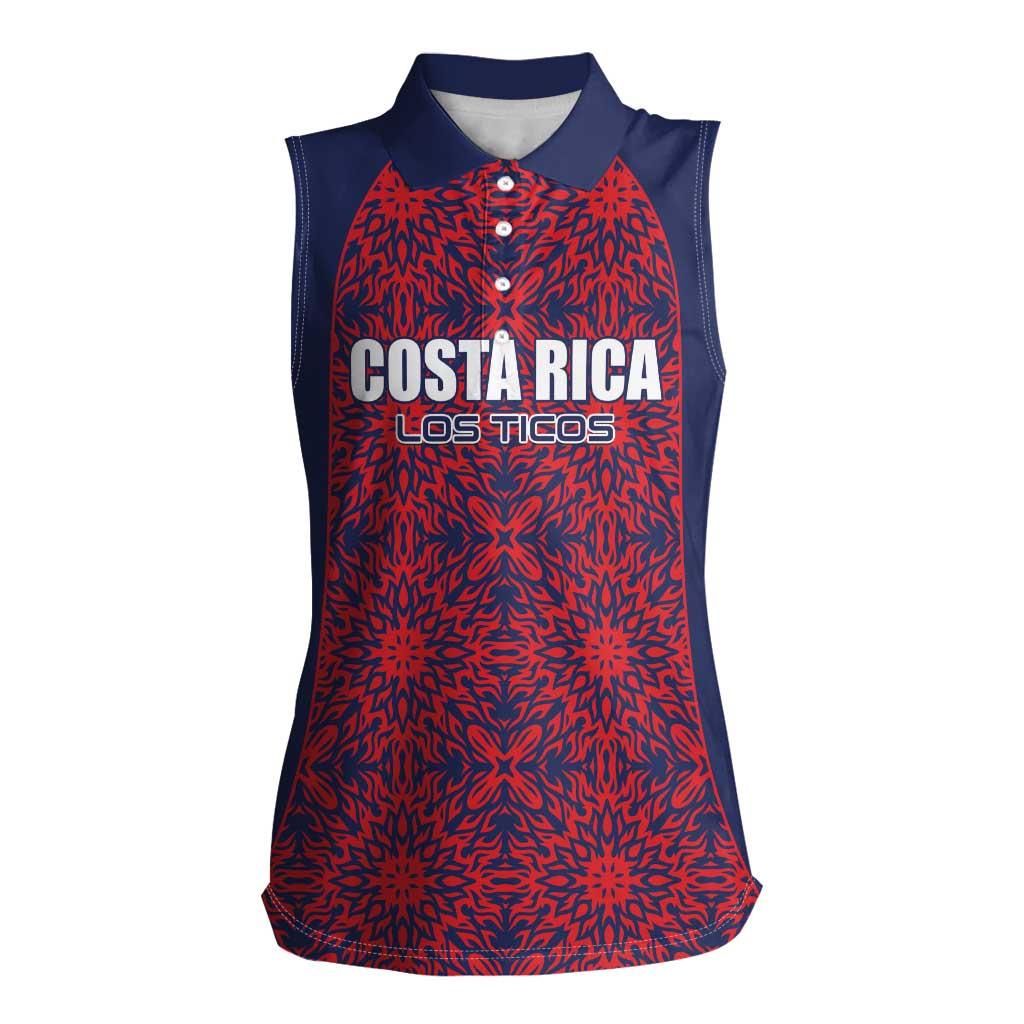 Custom Costa Rica Football Women Sleeveless Polo Shirt Los Ticos Unique Pattern