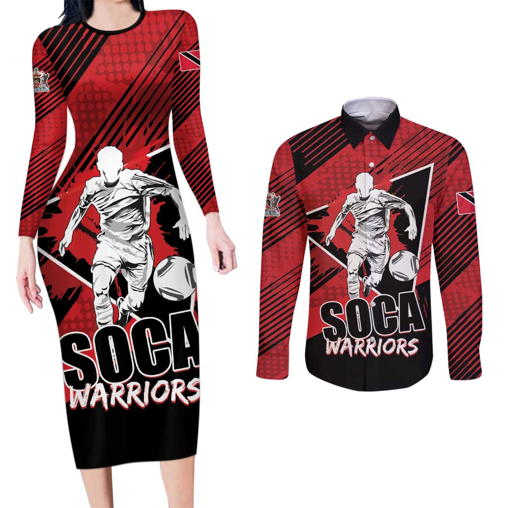 Custom Trinidad and Tobago Football Couples Matching Long Sleeve Bodycon Dress and Long Sleeve Button Shirt Soca Warriors In My Heart