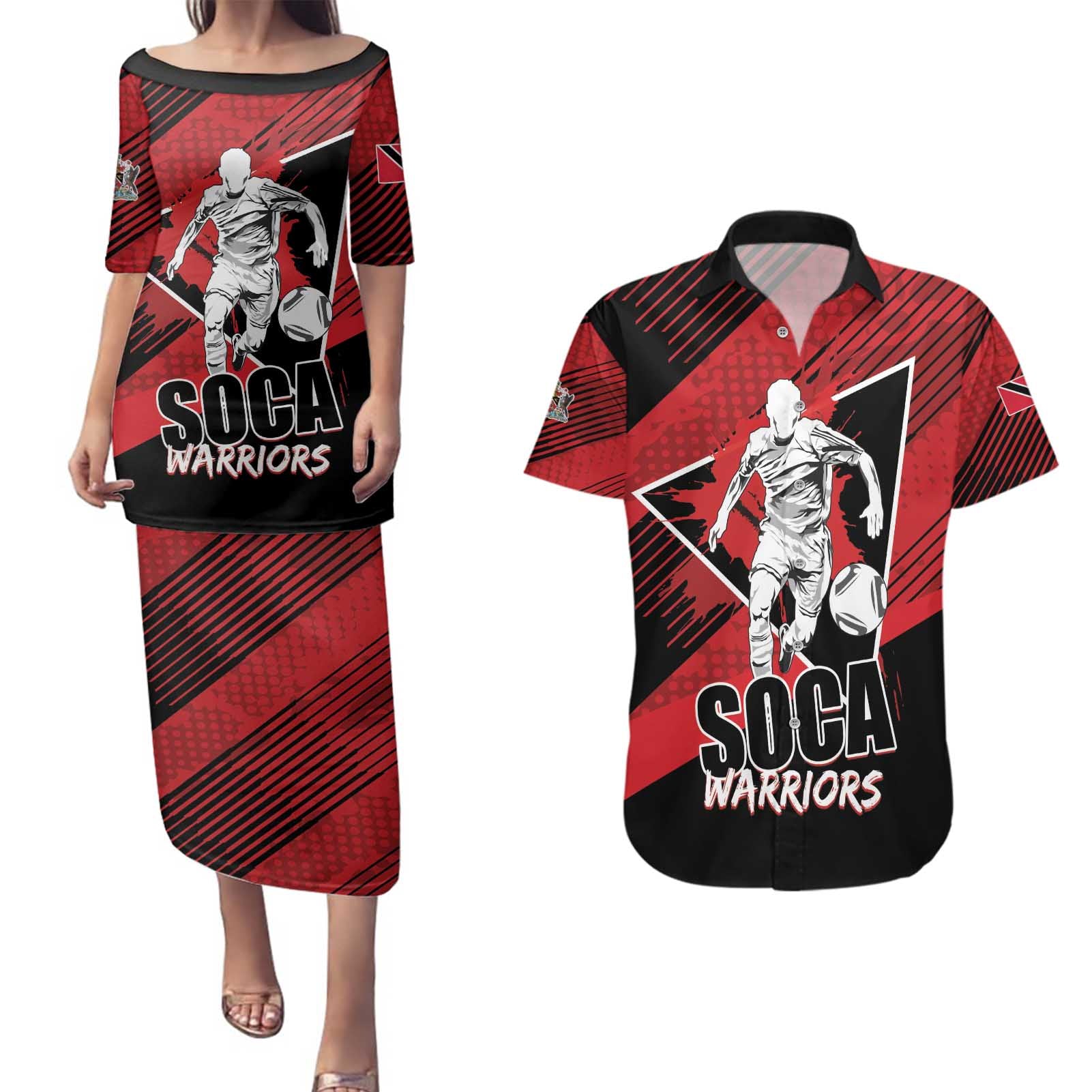 Custom Trinidad and Tobago Football Couples Matching Puletasi and Hawaiian Shirt Soca Warriors In My Heart