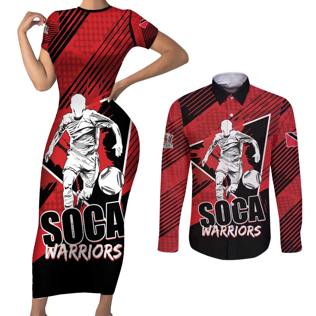 Custom Trinidad and Tobago Football Couples Matching Short Sleeve Bodycon Dress and Long Sleeve Button Shirt Soca Warriors In My Heart