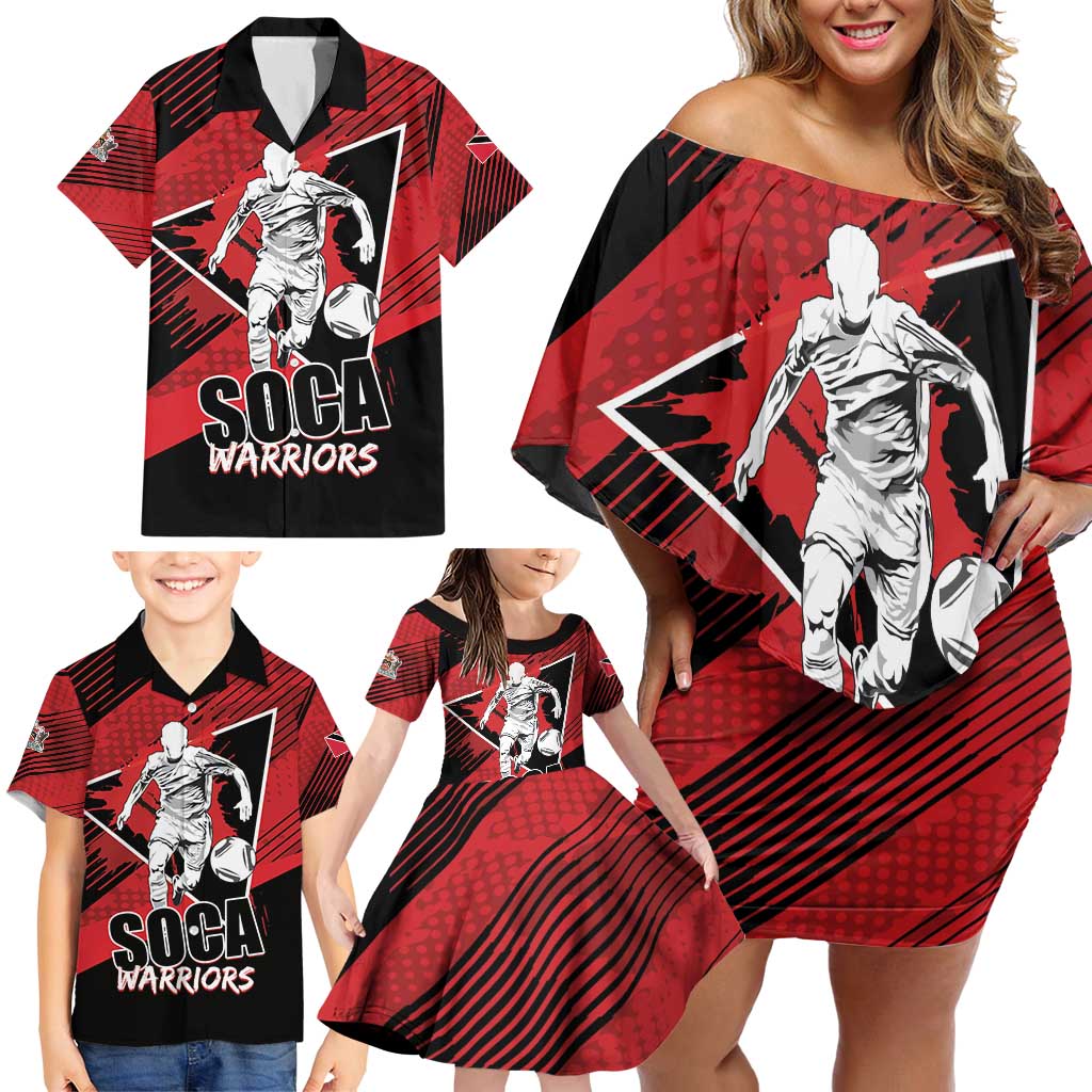 Custom Trinidad and Tobago Football Family Matching Off Shoulder Short Dress and Hawaiian Shirt Soca Warriors In My Heart