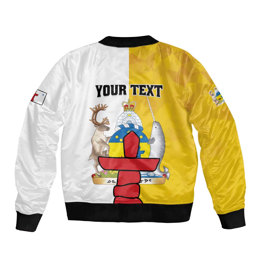 White and yellow bomber jacket with full-zip and deer seal artwork, black ribbed trim