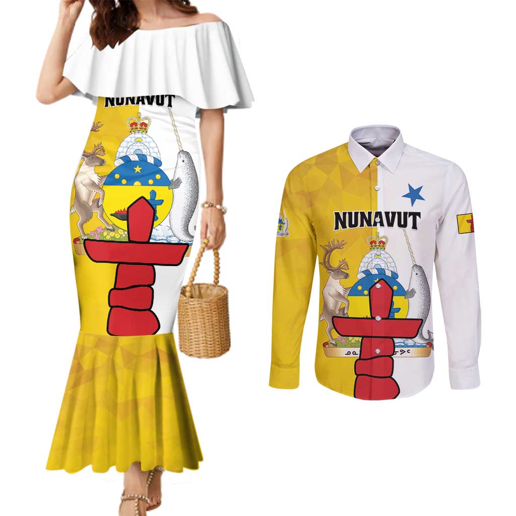 Personalized Canada Nunavut Territories Couples Matching Mermaid Dress and Long Sleeve Button Shirt Inuktitut Our Land Our Strength