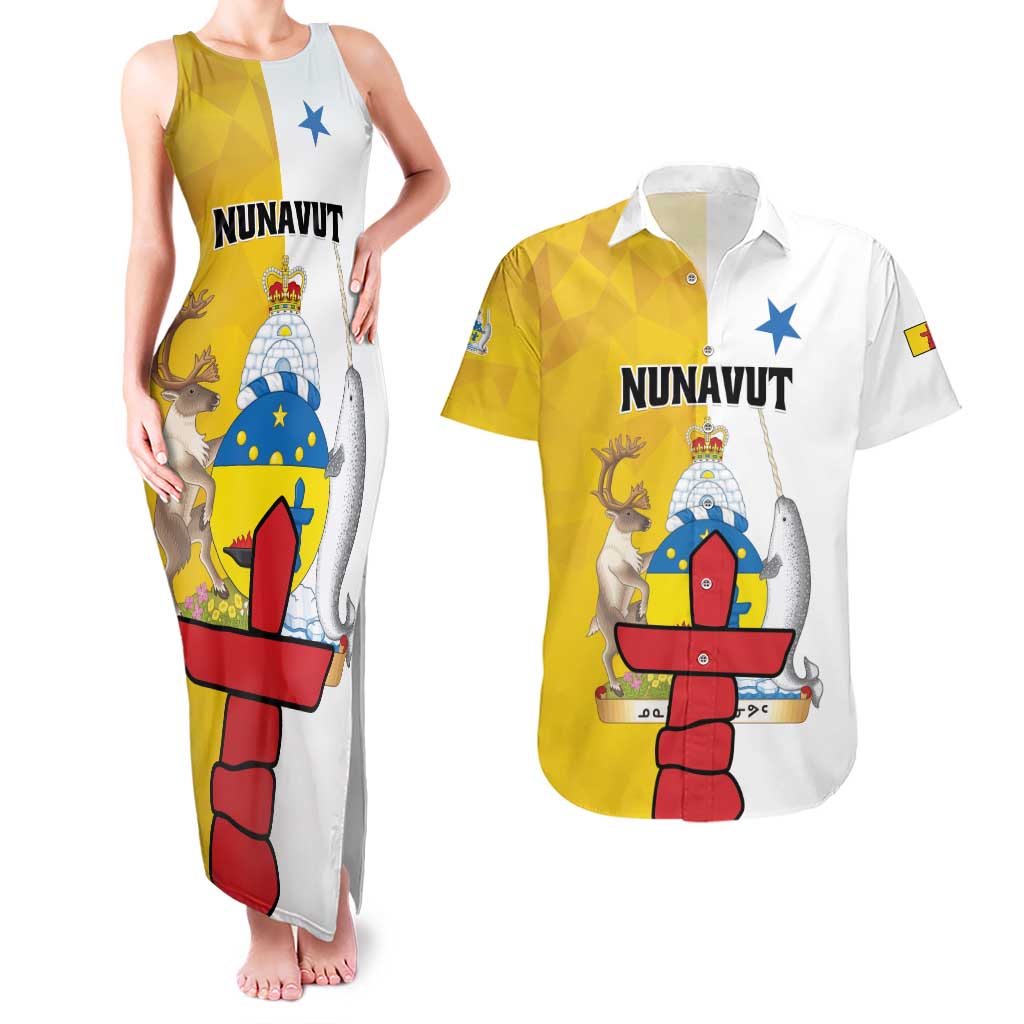 Personalized Canada Nunavut Territories Couples Matching Tank Maxi Dress and Hawaiian Shirt Inuktitut Our Land Our Strength