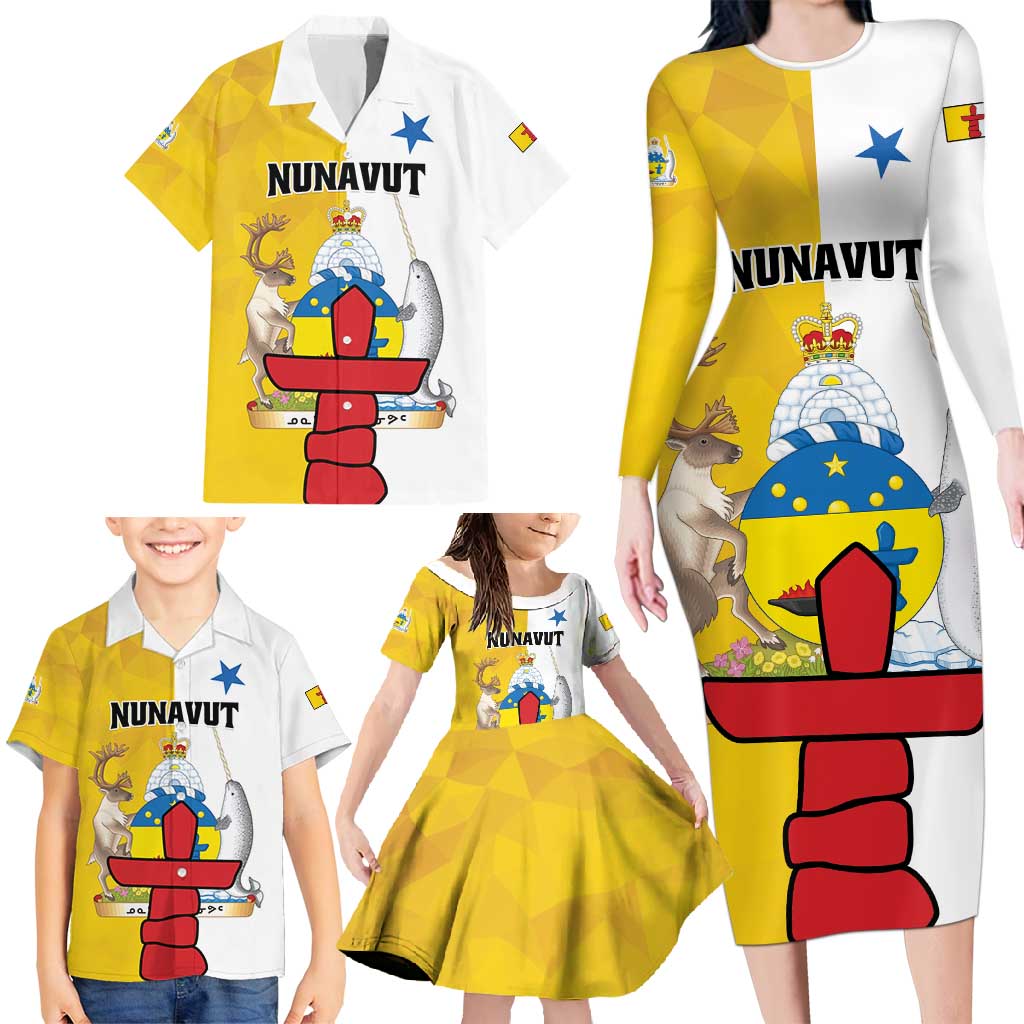 Personalized Canada Nunavut Territories Family Matching Long Sleeve Bodycon Dress and Hawaiian Shirt Inuktitut Our Land Our Strength