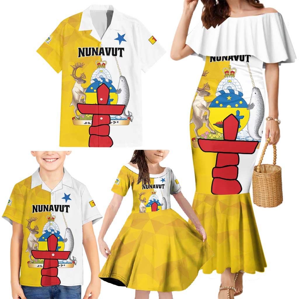 Personalized Canada Nunavut Territories Family Matching Mermaid Dress and Hawaiian Shirt Inuktitut Our Land Our Strength