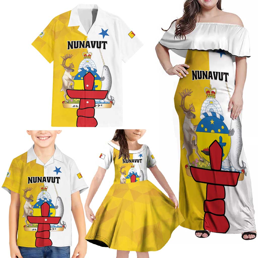 Personalized Canada Nunavut Territories Family Matching Off Shoulder Maxi Dress and Hawaiian Shirt Inuktitut Our Land Our Strength