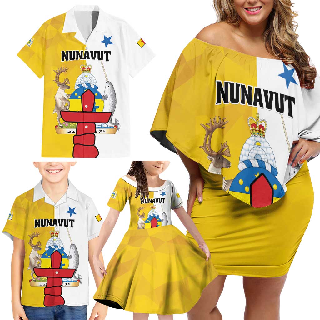 Personalized Canada Nunavut Territories Family Matching Off Shoulder Short Dress and Hawaiian Shirt Inuktitut Our Land Our Strength