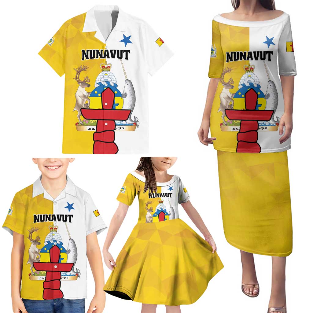 Personalized Canada Nunavut Territories Family Matching Puletasi and Hawaiian Shirt Inuktitut Our Land Our Strength