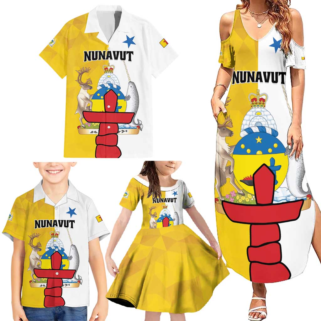 Personalized Canada Nunavut Territories Family Matching Summer Maxi Dress and Hawaiian Shirt Inuktitut Our Land Our Strength