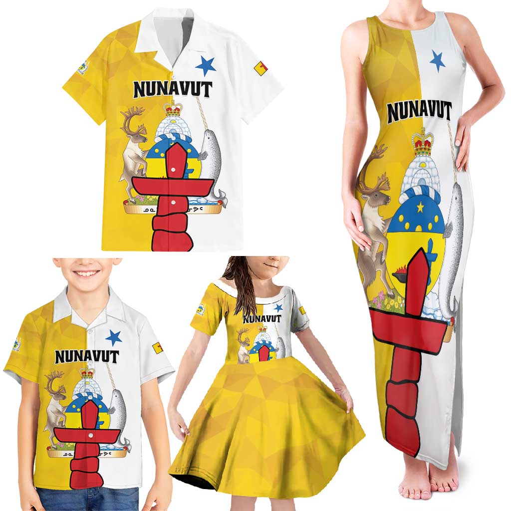 Personalized Canada Nunavut Territories Family Matching Tank Maxi Dress and Hawaiian Shirt Inuktitut Our Land Our Strength