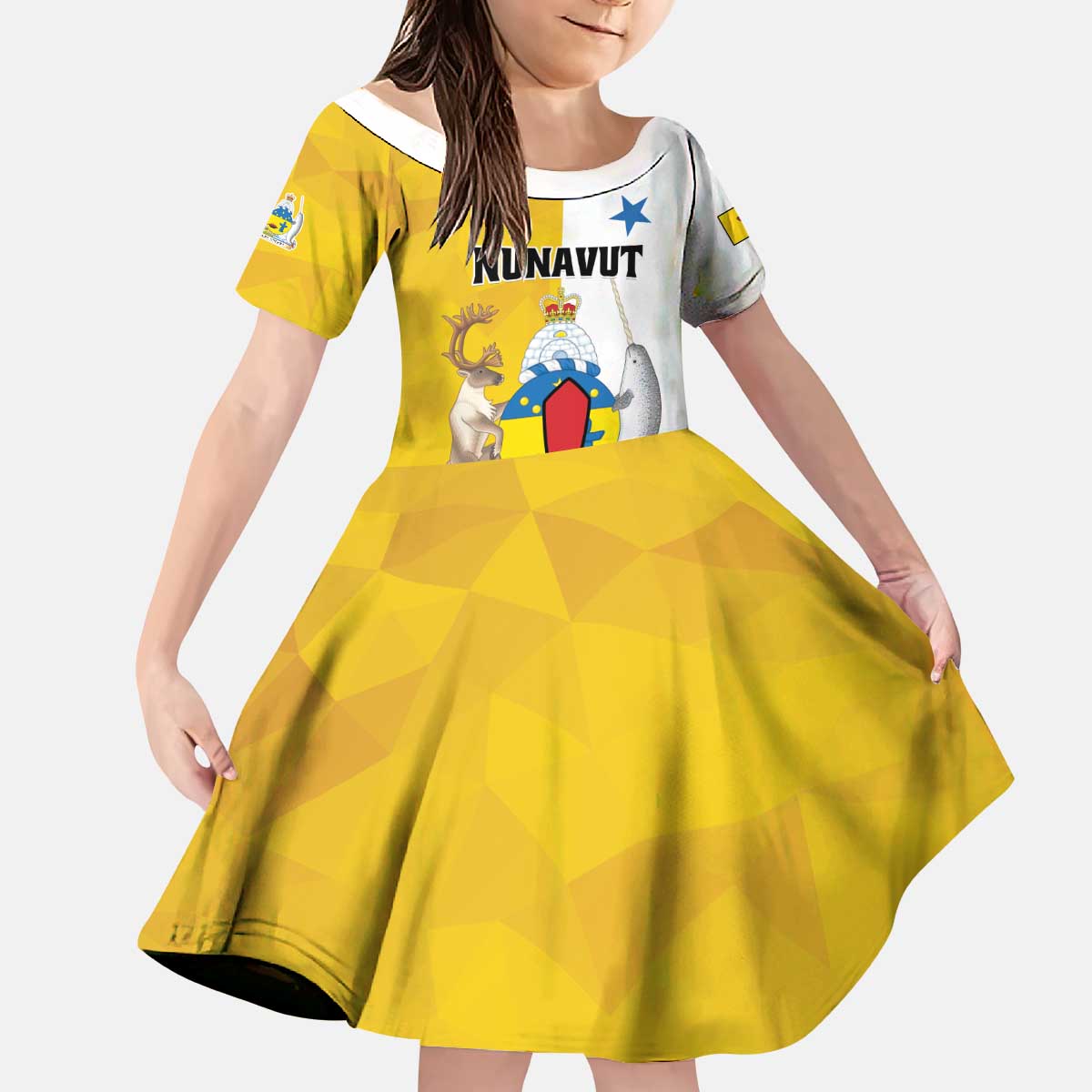 Personalized Canada Nunavut Territories Kid Short Sleeve Dress Inuktitut Our Land Our Strength