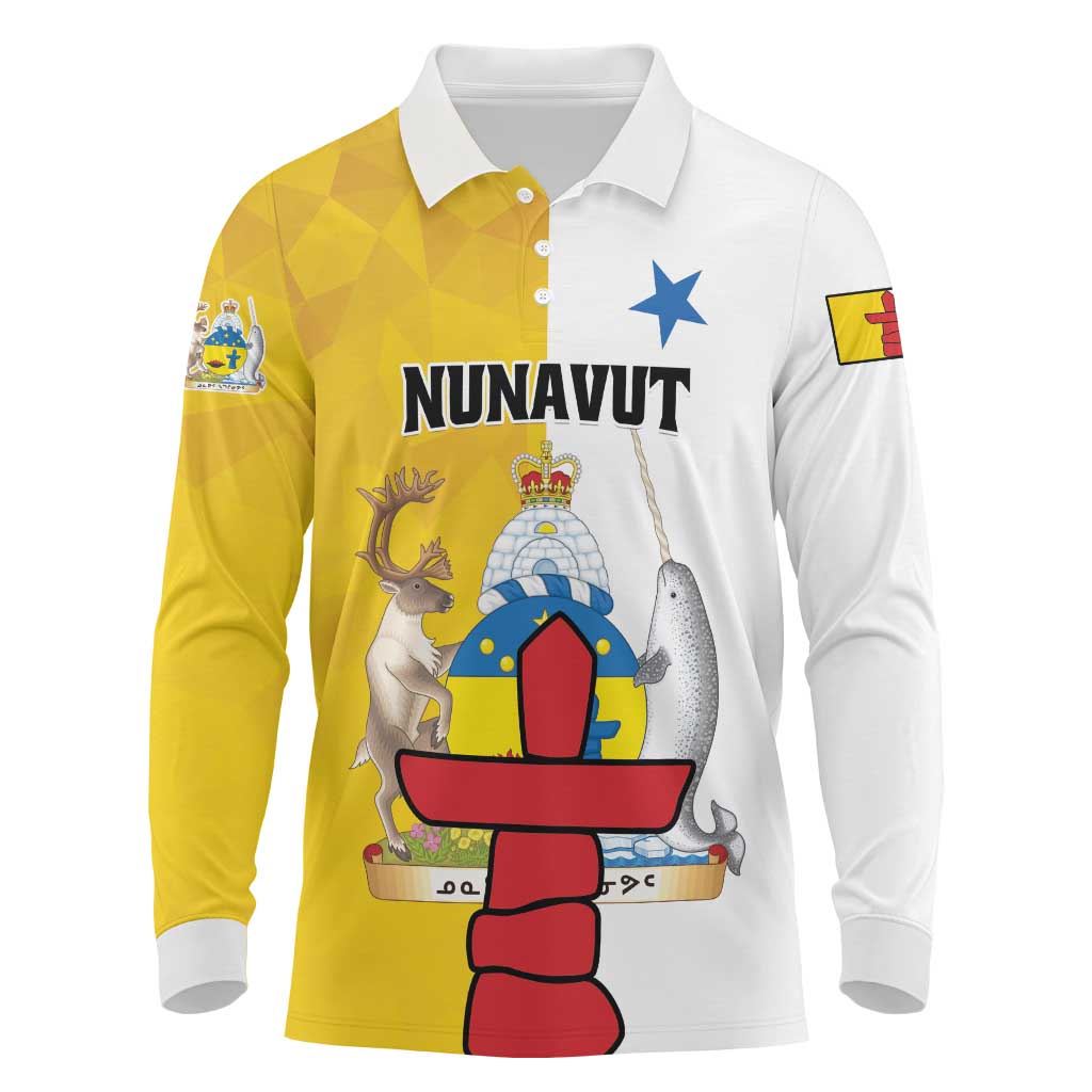 Personalized Canada Nunavut Territories Long Sleeve Polo Shirt Inuktitut Our Land Our Strength