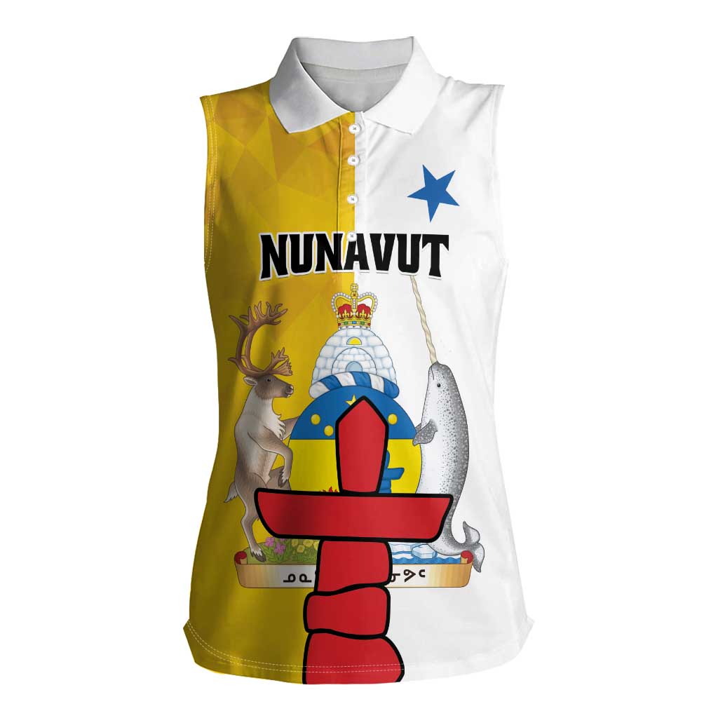 Personalized Canada Nunavut Territories Women Sleeveless Polo Shirt Inuktitut Our Land Our Strength