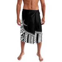 Black lavalava with Polynesian tattoo pattern panel at hem, wide waistband