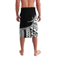 Black lavalava skirt with Polynesian tattoo pattern across lower half and side