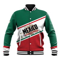 Green and white baseball jacket with red accents, button front, Mexico Baseball graphic
